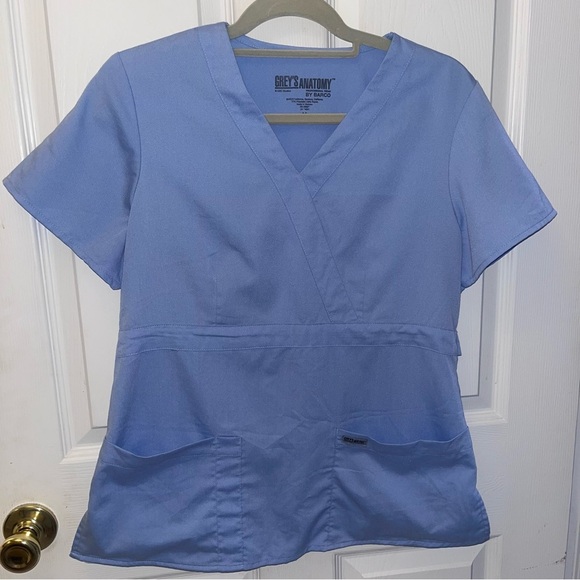 Grays Anatomy Women's Sky Blue V-Neck Short Sleeve Top/1102 - Picture 1 of 4